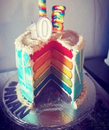 Rainbow Candy Topped Cake